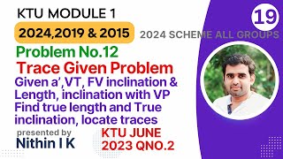 Problem No 12  Vertical Trace Given  KTU Engineering Graphics 20242019 amp 2015 Scheme [upl. by Jannery]