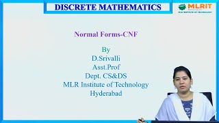 LEC08 Discrete mathematics Normal FormsCNF by Ms D Srivalli [upl. by Comptom212]