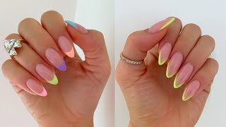 COLOURFUL PASTEL SUMMER NAILS  FRENCH TIP ON REAL NAILS [upl. by Ashli]