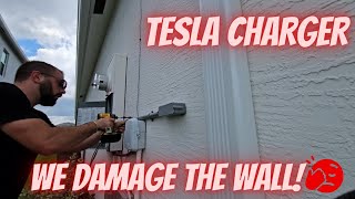 Installation of tesla wall charger we damage the wall Simon Electric [upl. by Mimajneb250]