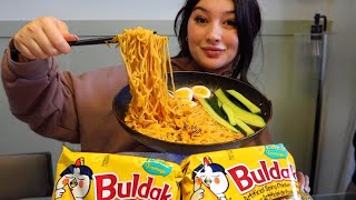 Spicy Chicken Cheesy Buldak Noodles  Mukbang [upl. by Ettelliw]