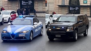 POLIZIA STRADALE SCORTA CHEVROLET AMBASCIATA AMERICANA IN EMERGENZA E SIRENA [upl. by Begga]