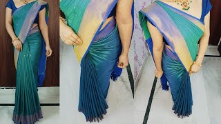 Prepleated saree draping step by step tutorial  how to wear pre pleated saree perfectly [upl. by Yatnohs707]