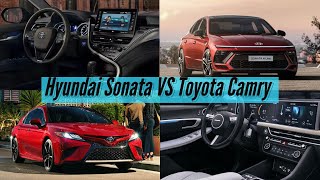 2023 Toyota Camry Hybrid vs 2023 Hyundai Sonata Hybrid Features Compared  Sedans Clash [upl. by Ardnassela]