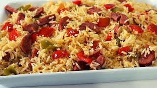 ARROZ COM LINGUIÇA E PIMENTÃO RECEITA FÁCIL E SABOROSA [upl. by Nylqcaj]