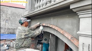 Technique For Plastering The Arch Wall On The Front Of The House Is Perfect With Fine Sand Cement [upl. by Nele]