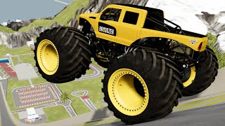 BroDozer Dreid and Grave Digger MONSTER JAM Freestyle High Speed Jumps  BeamNGDrive [upl. by Oicram515]