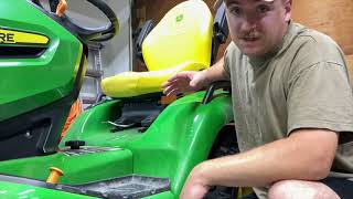 John Deere X580 Transaxle Fluid Change amp Lube  50 Hour amp BreakIn Maintenance [upl. by Aicel]