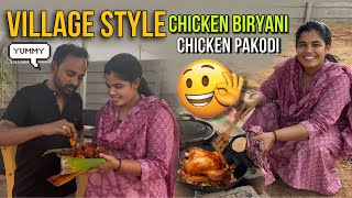 Farm land lo village style chicken biryani and chicken pakodifarm land lo family tho vlog vlog [upl. by Shult]