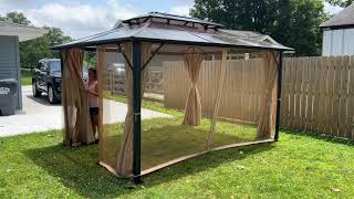 Aoxun 10 x 13 Hardtop Gazebo Polycarbonate Double Roof Brown [upl. by Kcirdaed41]