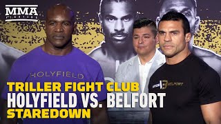 Evander Holyfield vs Vitor Belfort Press Conference Staredown  Triller Fight Club  MMA Fighting [upl. by Tod]