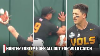 Tennessee CF leaves EYEBLACK ON THE WALL after WILD catch 😤  Mens College World Series [upl. by Leahcimaj]