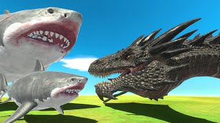 ALL Megalodon Fight with Dark Dragon Team  Animal Revolt Battle Simulator [upl. by Caruso]