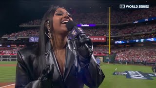 Jazmine Sullivan interpreta el Himno Nacional de Estados Unidos MLB en FOX [upl. by Tollman]