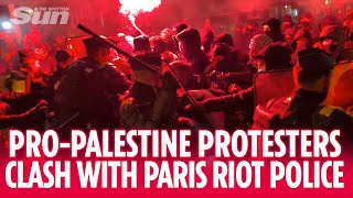 Paris violence as riot police fight with proPalestine demonstration [upl. by Oenire968]