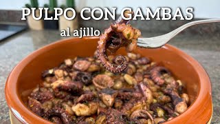 PULPO CON GAMBAS AL AJILLO receta paso a paso espectacular🤌🏽😍 [upl. by Ardnoik]