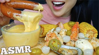 ASMR SEAFOOD BOIL KING CRAB SAUSAGE SHRIMP MUSSEL CHEESE SAUCE EATING SOUND NO TALKING  SASASMR [upl. by Neeruan]