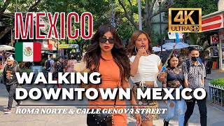 🇲🇽 Mexico City Walking Tour  Roma Norte  Calle Genova Street 4K HDR  60fps [upl. by Eelime775]