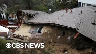 Mudslides destroy several homes in California [upl. by Leahcimdivad]