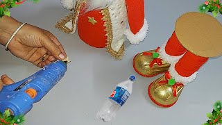 Low cost Easy Santa making idea from waste plastic bottle  DIY Christmas craft idea🎄206 [upl. by Glogau988]