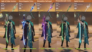 AlHaitham 5 Star Weapon Comparison Foliar Haran Jade Cutter MispslitterAquila Favonia [upl. by Aiclef73]