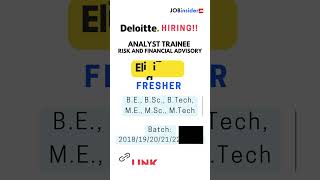 Deloitte Hiring Risk and Financial Advisory Job in Hyderabad  Freshers applynow dreamjob india [upl. by Fredericka838]