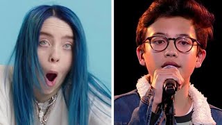 Billie Eilish reacting  Justin  Lovely  The Voice Kids  VTM [upl. by Estus]