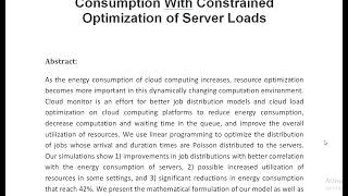 A Cloud Monitor to Reduce Energy Consumption With Constrained Optimization of Server Loads [upl. by Yerg615]