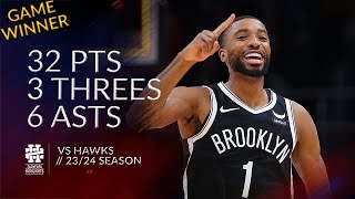 Mikal Bridges 32 pts 3 threes 6 asts vs Hawks 2324 season [upl. by Philoo]