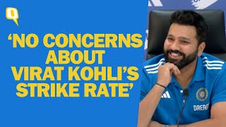 T20 World Cup 2024 Rohit Sharma Laughs When Asked About Virat Kohli’s Strike Rate  The Quint [upl. by Eerak546]