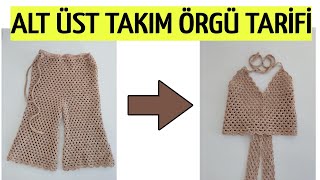 MODA YAZLIK BUSTİYERLİ PANTOLON TAKIM bebekörgü örgüpantolon bebekpantolon [upl. by Eiznik]