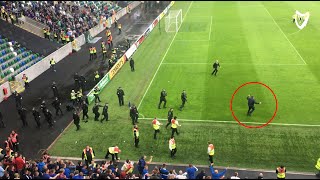 WATCH Linfield fan invades pitch before riot squad are called [upl. by Kotz]