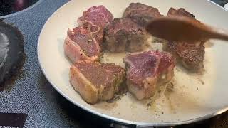 Fresh Lamb steaks 🥩 youtubeshorts homemade panfried garlic salt peppers butter laofood [upl. by Malka748]