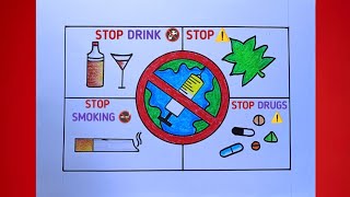 International Day Against Drug Abuse Drawing  Anti Drugs Day Poster  Say No To Drugs Drawing [upl. by Aan726]