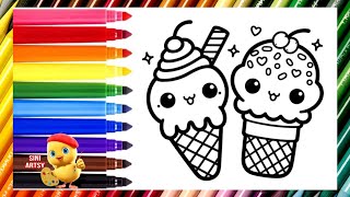 Easy drawings for kids  Cute Ice Creams 🍦🍨🍧 Coloring for Toddlers [upl. by Kciv90]