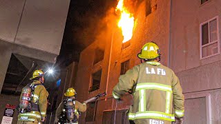 LAFD Working Apartment Fire FS41 Hollywood [upl. by Ahtabat223]