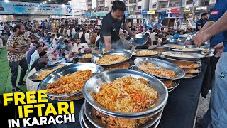 Free Iftari in Karachi  1st Ramzan Huge Iftar  Biryani Sharbat Pakoray  Pakistan Street Food [upl. by Herrington]