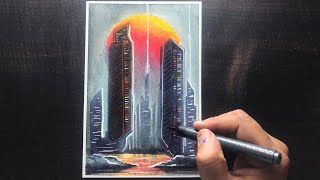 Future City Drawing with Oil Pastel for Beginners  Step by Step  Oil Pastel Tutorial for Beginners [upl. by Viridi202]