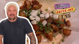 Guy Goes WILD for Carne Adovada Tacos amp Shrimp Burrito  Diners DriveIns and Dives  Food Network [upl. by Narahs]