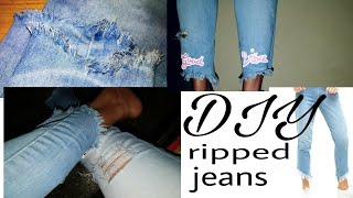 DIY Frayed HemFringe Denim Jeans  How to RipDistress Your Jeans  Patch Making [upl. by Suhpoelc835]