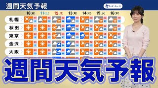 【週間天気予報】日曜から天気崩れ月曜は広範囲で雨 [upl. by Hanoj193]