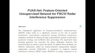 FUAS Net Feature Oriented Unsupervised Network for FMCW Radar Interference Suppression [upl. by Aural]