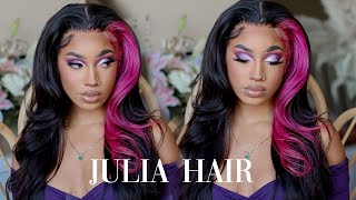 🍧Wig Review Blonde Color  Black Hair  Orange Skunk Stripes Frontal Wig  ULAHAIR [upl. by Wivina]