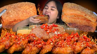 SUPER SPICY CHICKEN WINGS amp LECHON KAWALI MUKBANG PINOY MUKBANG [upl. by Mauri]