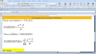 Curso de Excel Função POISSON Distribuição Estatística Discreta Contínua Binomial Geométrica Aula [upl. by Waligore]