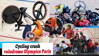 Olympics Paris 2024 Three cyclists collide at 40mph in terrifying crash at the Olympic velodrome [upl. by Rovner]