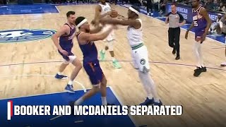 Devin Booker and Jaden McDaniels SEPARATED after hard screen amp altercation  NBA on ESPN [upl. by Sedicla]