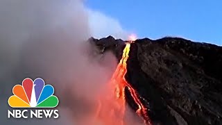 Watch Drone Video Of Italys Erupting Stromboli Volcano [upl. by Gusti]