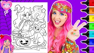 Coloring Kimmi The Clown Halloween Witch Coloring Page  Ohuhu Paint Markers [upl. by Corliss]