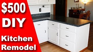 How To 500 DIY Kitchen Remodel  Update Counter amp Cabinets on a Budget [upl. by Hallie]